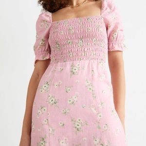 & OTHER STORIES Floral Printed Puff Sleeve Linen Midi Dress 0